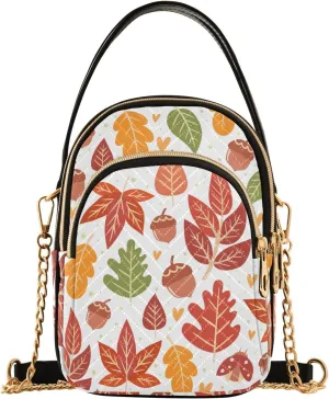 Forest Acorns Autumn Leaves Small Crossbody Bag Quilted Handbags for Women Chain Shoulder Bag