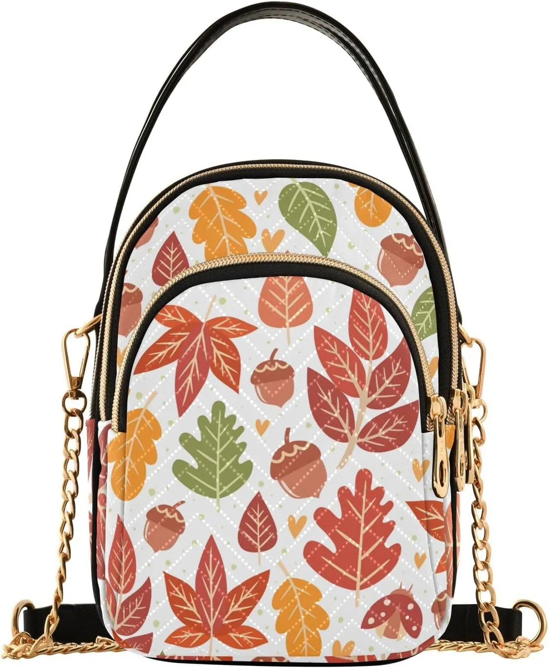 Forest Acorns Autumn Leaves Small Crossbody Bag Quilted Handbags for Women Chain Shoulder Bag