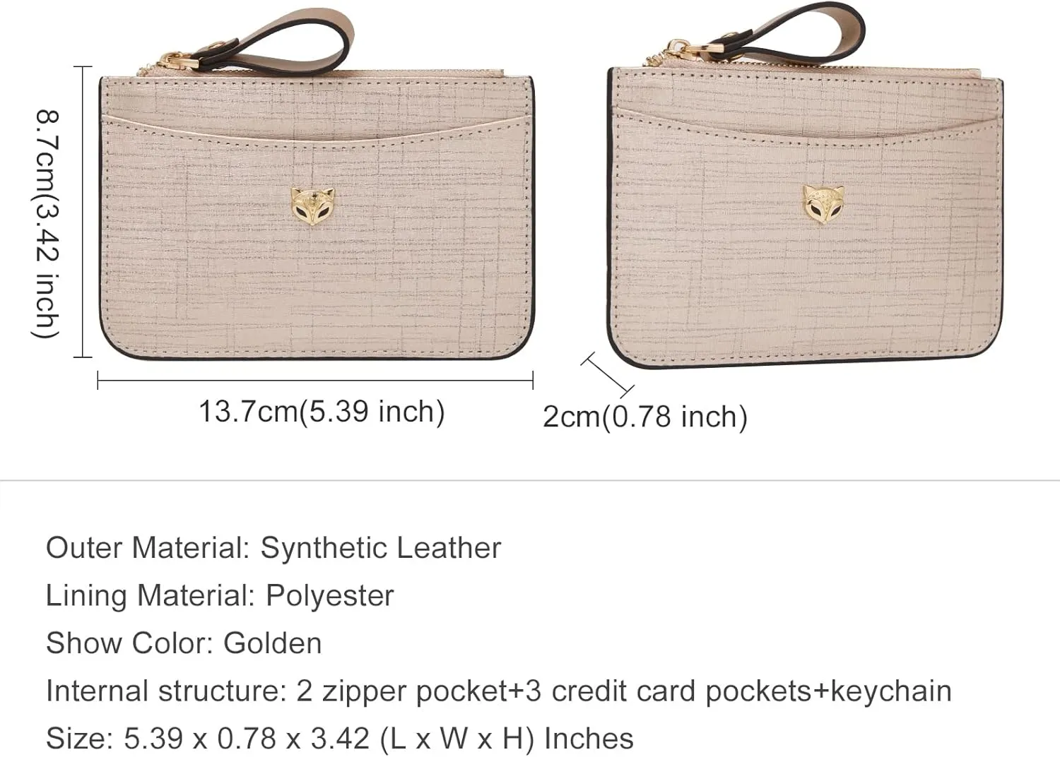 FOXLOVER Women's Small Leather Credit Card Holder RFID Blocking Compact Zipper Pocket Wallet Thin Card Case Purse with id Window (Gold)