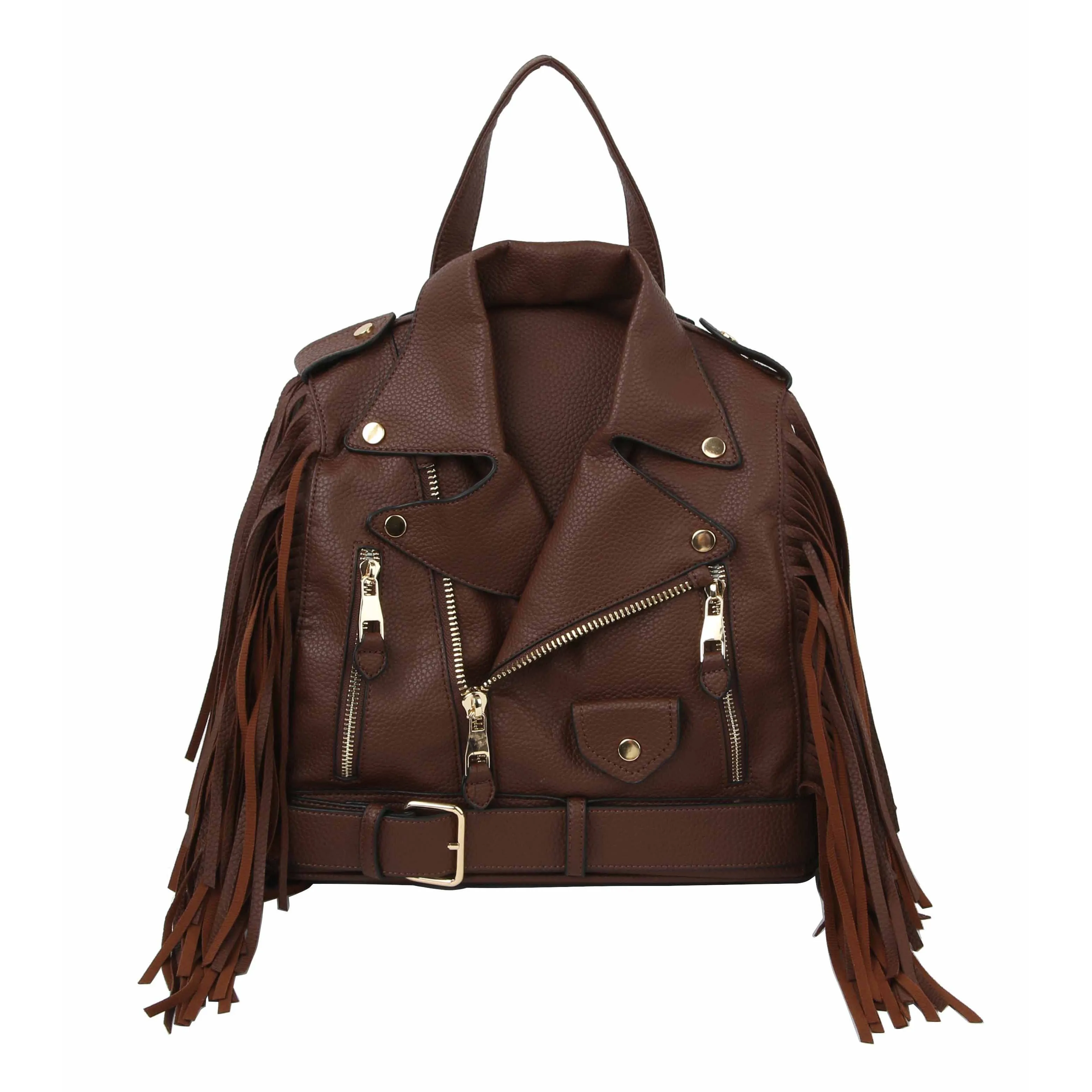 Fringe Motorcycle Jacket Backpack Handbag Factory Corp (Brown)