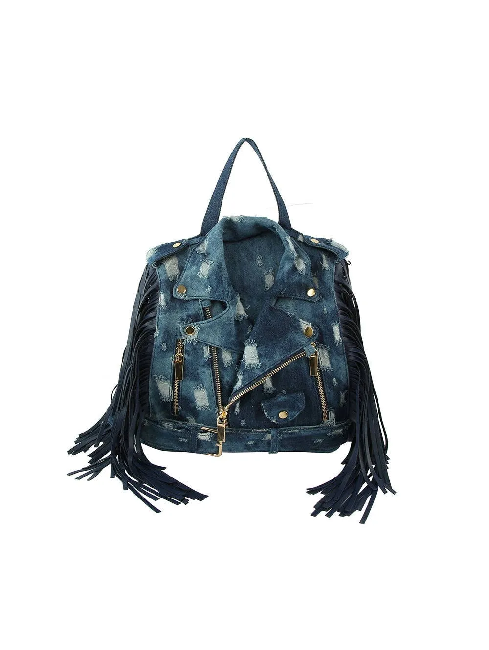 Fringe Motorcycle Jacket Backpack Handbag Factory Corp (Brown)