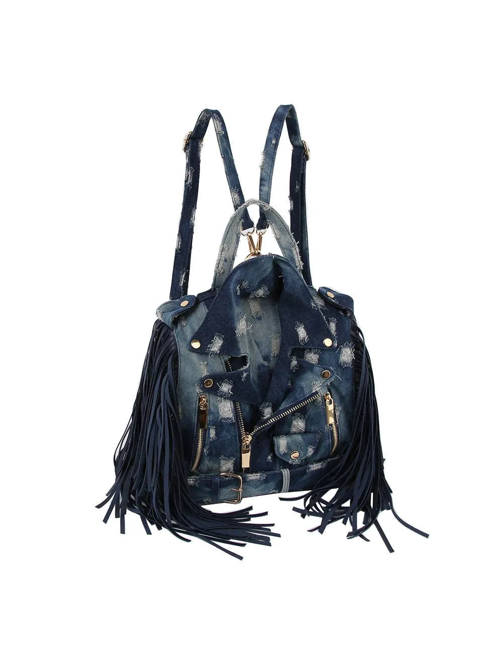 Fringe Motorcycle Jacket Backpack Handbag Factory Corp (Brown)