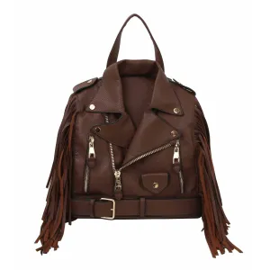 Fringe Motorcycle Jacket Backpack Handbag Factory Corp (Brown)