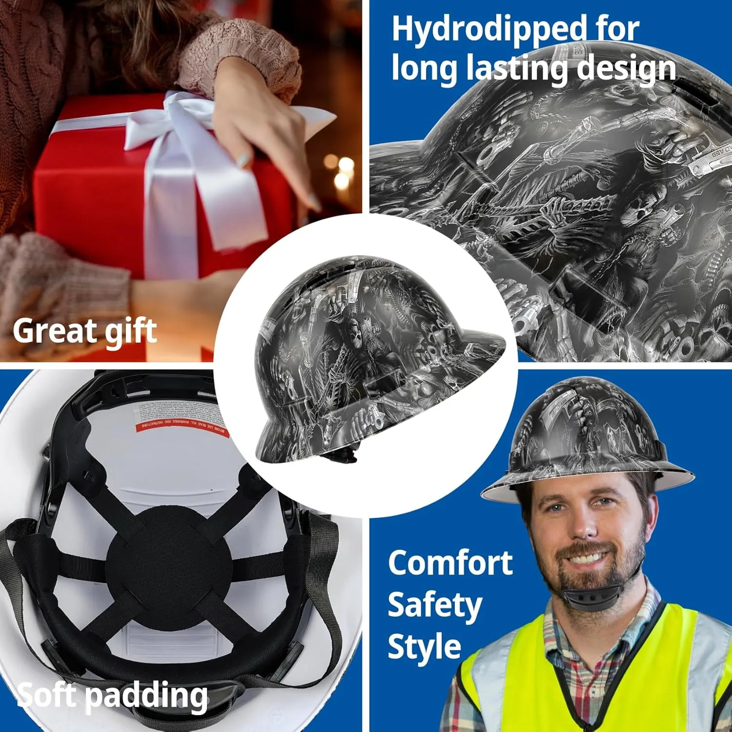 Full Brim Hard Hat - OSHA Safety Helmet Durable Lightweight Carbon Fiber Hard Hat, 6-Point Ratchet Suspension Protective Gear for Men and Women