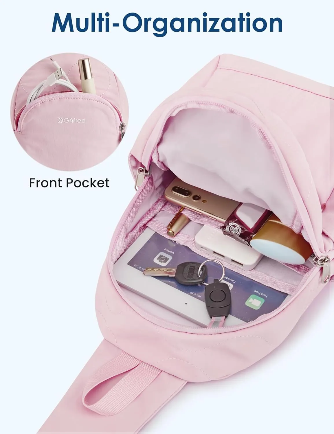 G4Free Crossbody Bag for Women Casual Sling Backpack Fashionable Shoulder Chest Fanny Packs Pink