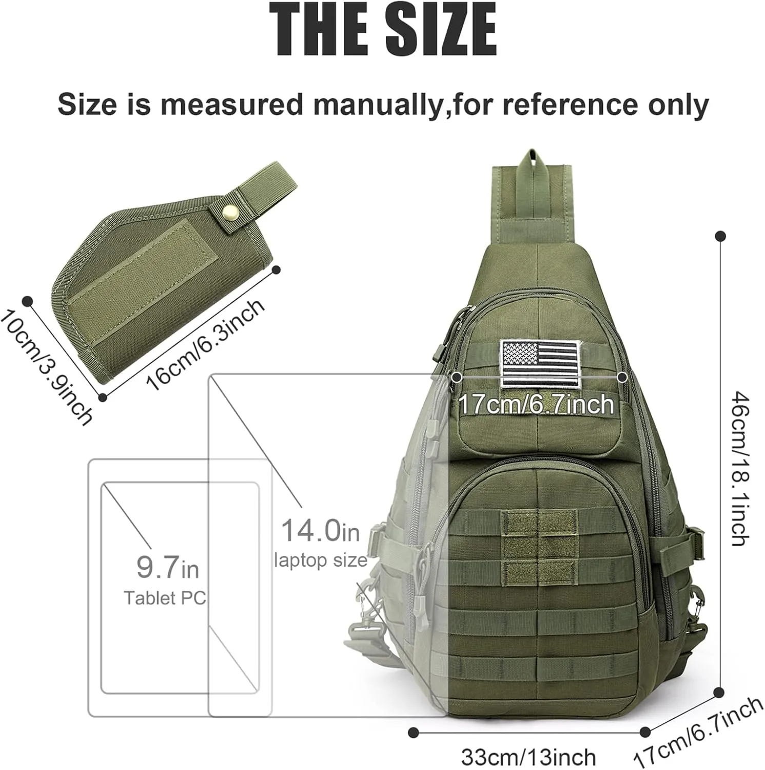 G4Free Tactical EDC Sling Backpack, Military Rover Shoulder Sling Bag Pack with Pistol Holster for Concealed Carry