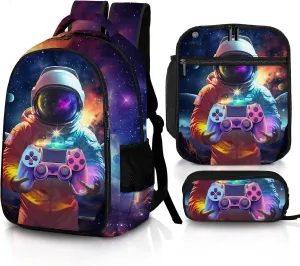 Game Backpack Set for Boys, Gaming Backpack 3 Pack, Boy Backpack Lunch Box, and Pencil Bag for Kids Teens Elementary Middle School， Large Capacity Game School Bag 17" Travel Back Pack