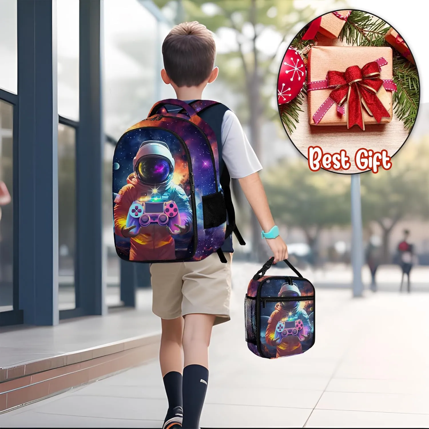 Game Backpack Set for Boys, Gaming Backpack 3 Pack, Boy Backpack Lunch Box, and Pencil Bag for Kids Teens Elementary Middle School， Large Capacity Game School Bag 17" Travel Back Pack