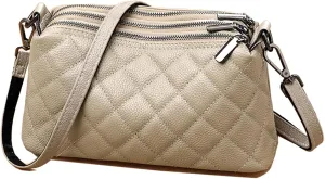 Genuine Leather Crossbody Purses for Women Small Shoulder Handbags Quilted Hobo Bags