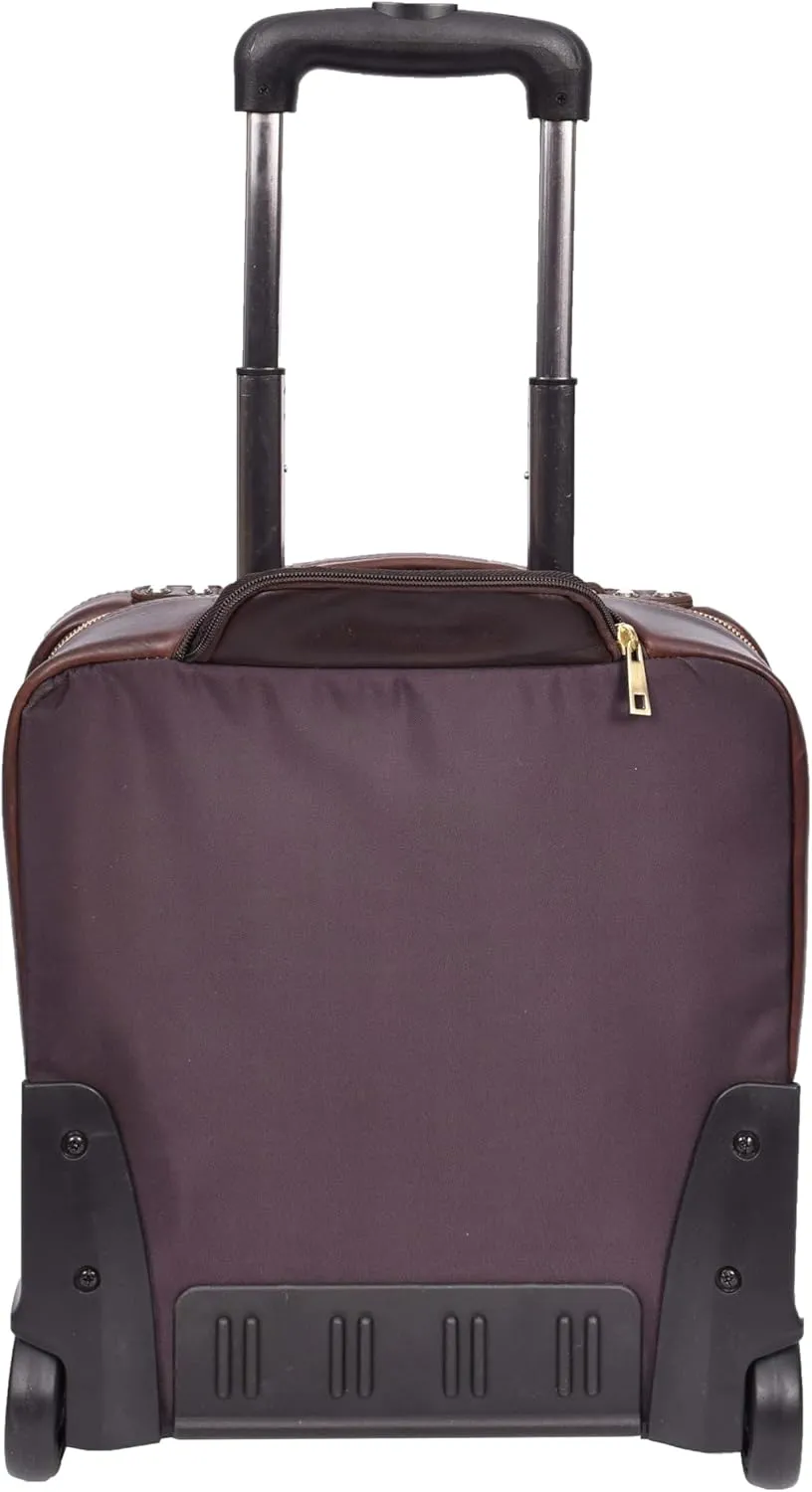 Genuine Leather Pilot Case with Wheels Telescopic Handle for Business Travel Bag Sussex, Brown, M, Pilot Case