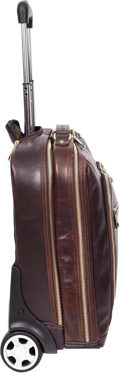 Genuine Leather Pilot Case with Wheels Telescopic Handle for Business Travel Bag Sussex, Brown, M, Pilot Case
