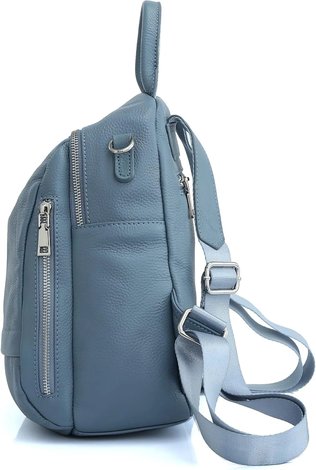 Genuine Leather Women's Small Zipper Backpack with Round Leather Coin Purse(Black)