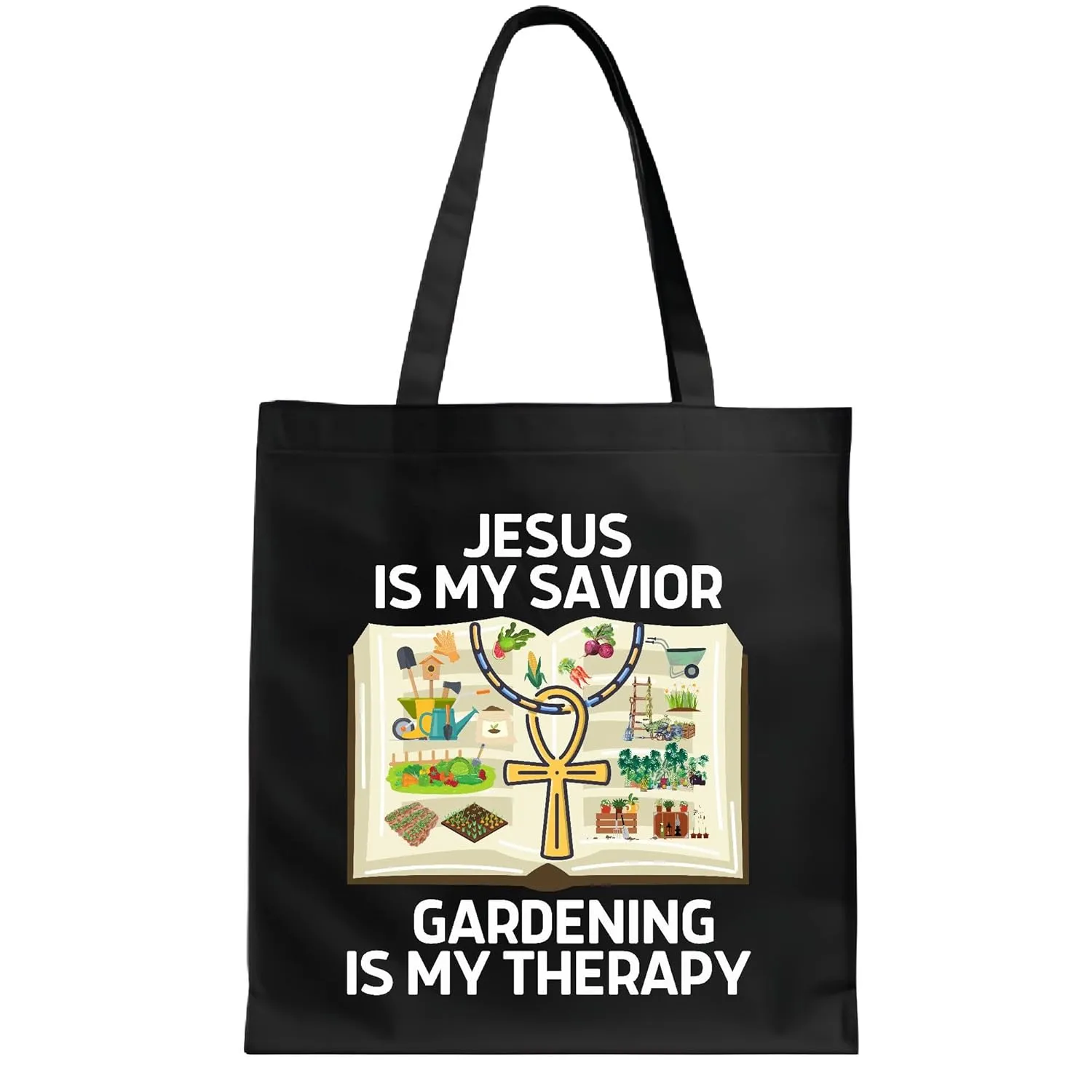 Get Religion Based Gardening Gift For Jesus Loving Gardeners Farmers Black Multicolor Canvas Tote Bag