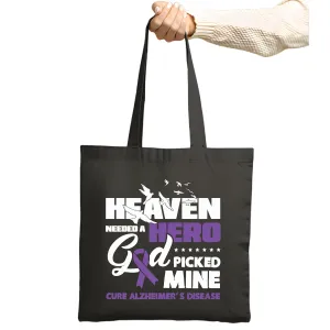 Gift for Alzheimers Disease Awareness Hero God Picked Mine Purple Ribbon Navy Black Multicolor Canvas Tote Bag