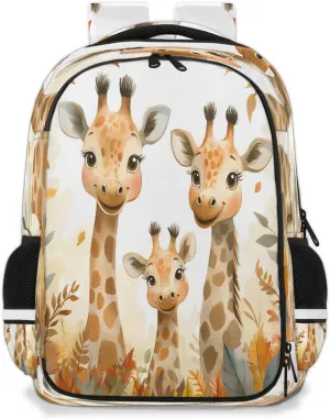 Giraffe Travel Backpack Flower Leaves Waterproof Laptop Shoulder Bag with Adjustable Strap Casual Hiking Gym Travel Daypack