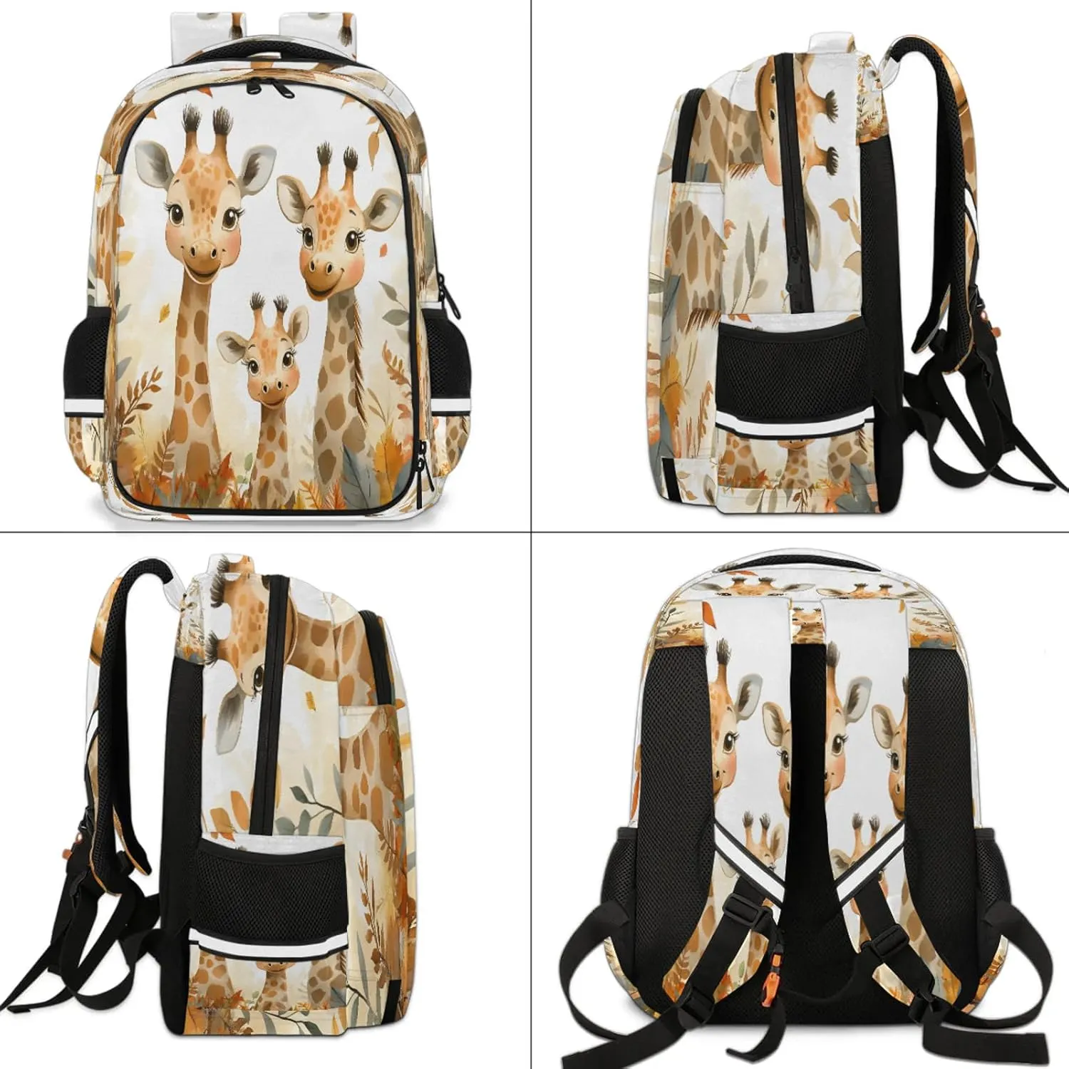 Giraffe Travel Backpack Flower Leaves Waterproof Laptop Shoulder Bag with Adjustable Strap Casual Hiking Gym Travel Daypack