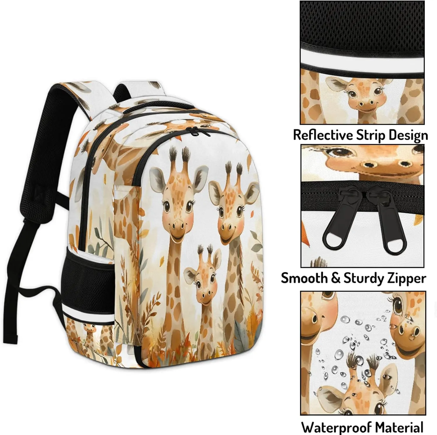 Giraffe Travel Backpack Flower Leaves Waterproof Laptop Shoulder Bag with Adjustable Strap Casual Hiking Gym Travel Daypack