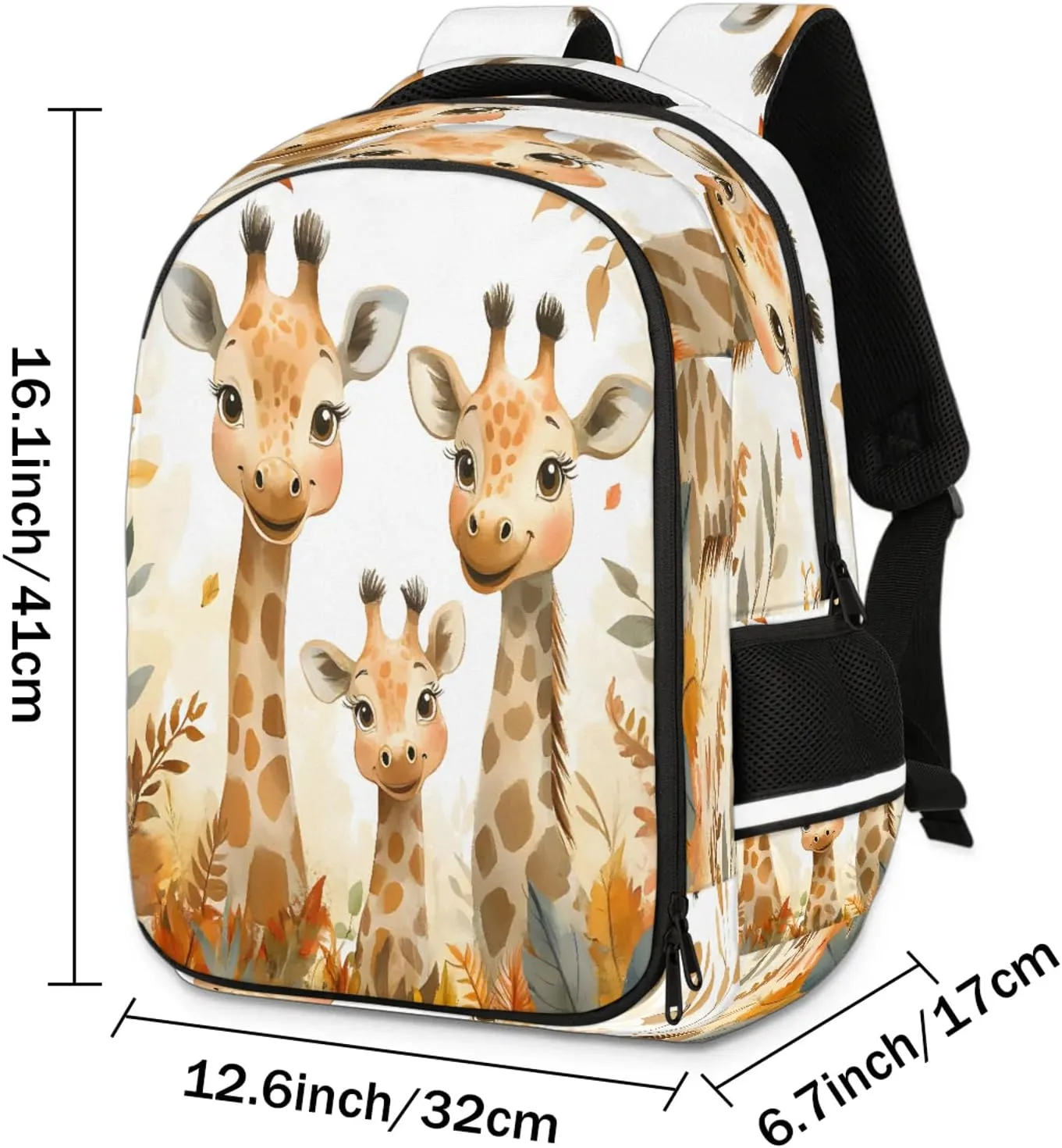 Giraffe Travel Backpack Flower Leaves Waterproof Laptop Shoulder Bag with Adjustable Strap Casual Hiking Gym Travel Daypack