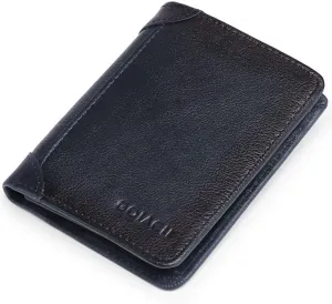 GOIACII Stylish Men's Genuine Leather Wallet Purse Pouch Spacious RFID Blocking Bifold Soft 2 ID Windows 9 Credit Debit Card Holder with Gift Box (Dark Blue)