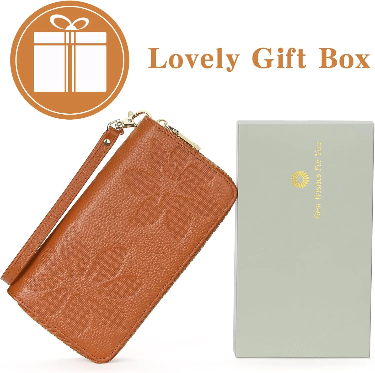 GOIACII Women's Wallet Large Capacity Double Zip Ladies Card Phone Holder RFID Blocking Wristlet Leather