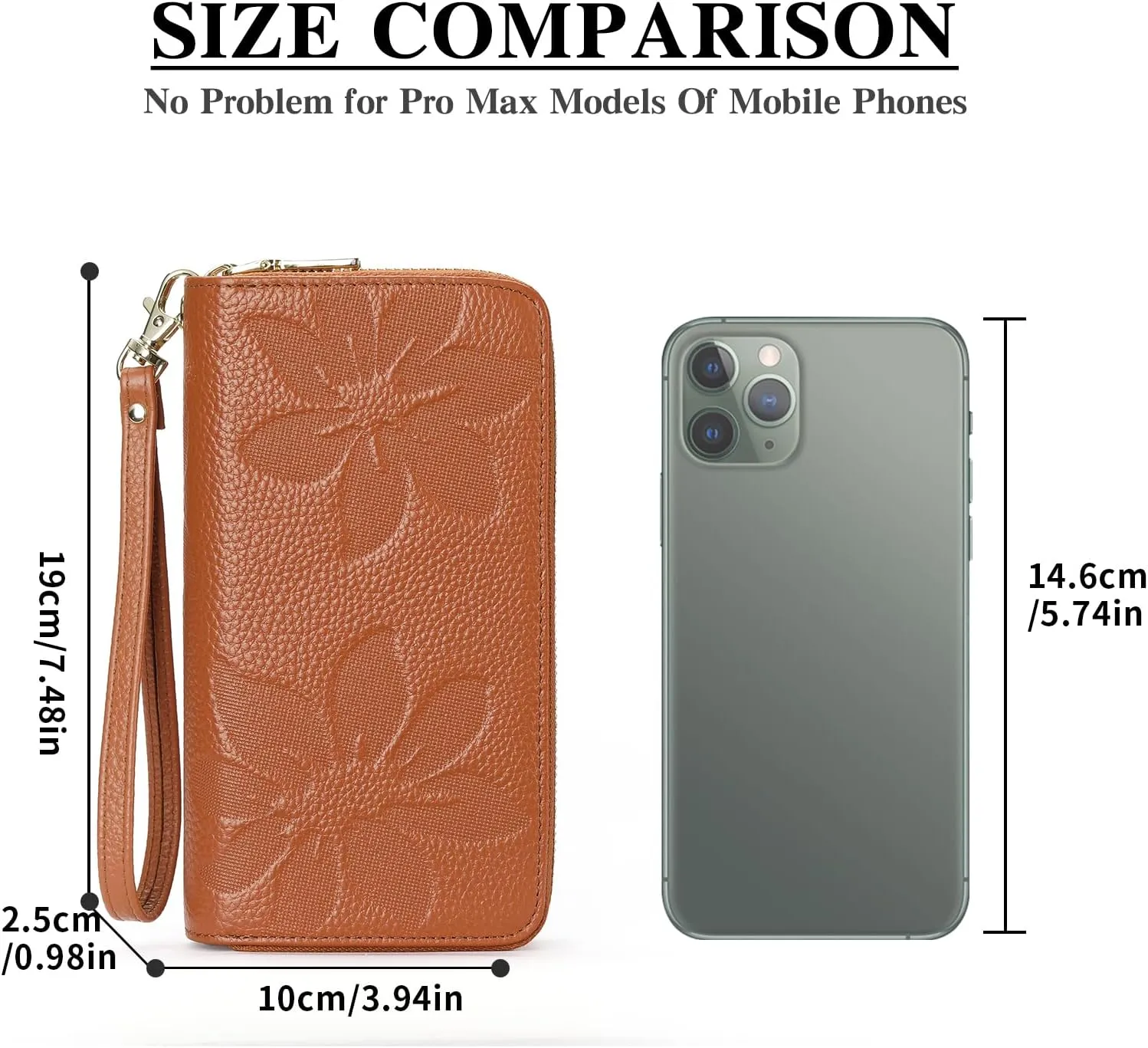 GOIACII Women's Wallet Large Capacity Double Zip Ladies Card Phone Holder RFID Blocking Wristlet Leather