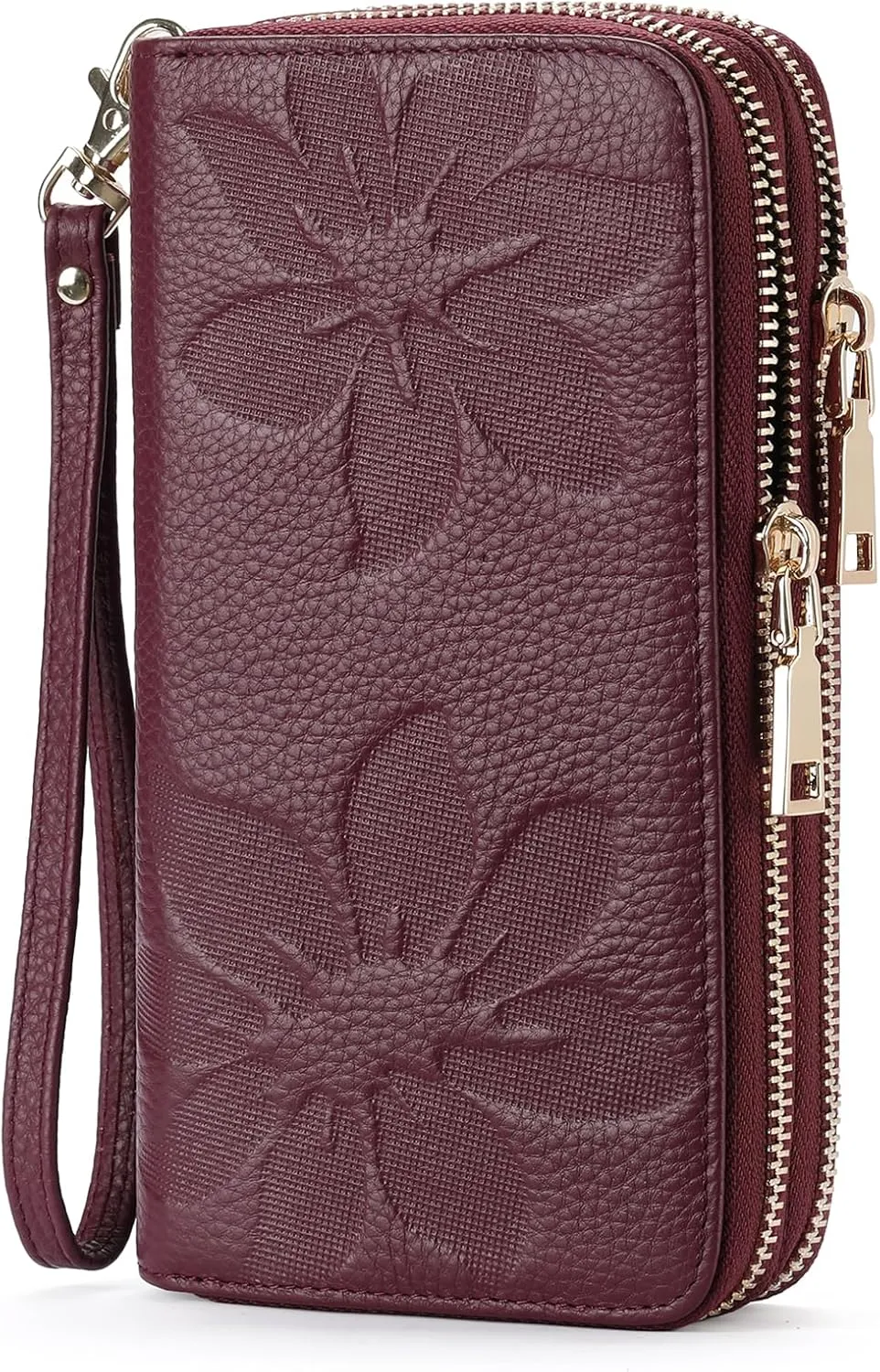 GOIACII Women's Wallet Large Capacity Double Zip Ladies Card Phone Holder RFID Blocking Wristlet Leather