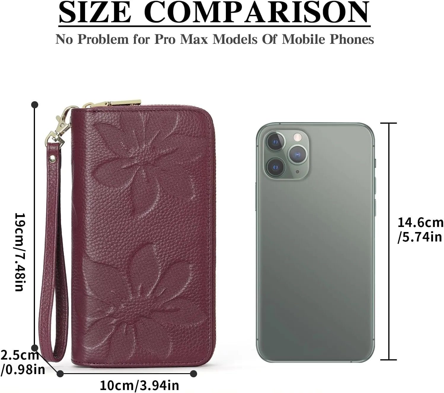 GOIACII Women's Wallet Large Capacity Double Zip Ladies Card Phone Holder RFID Blocking Wristlet Leather