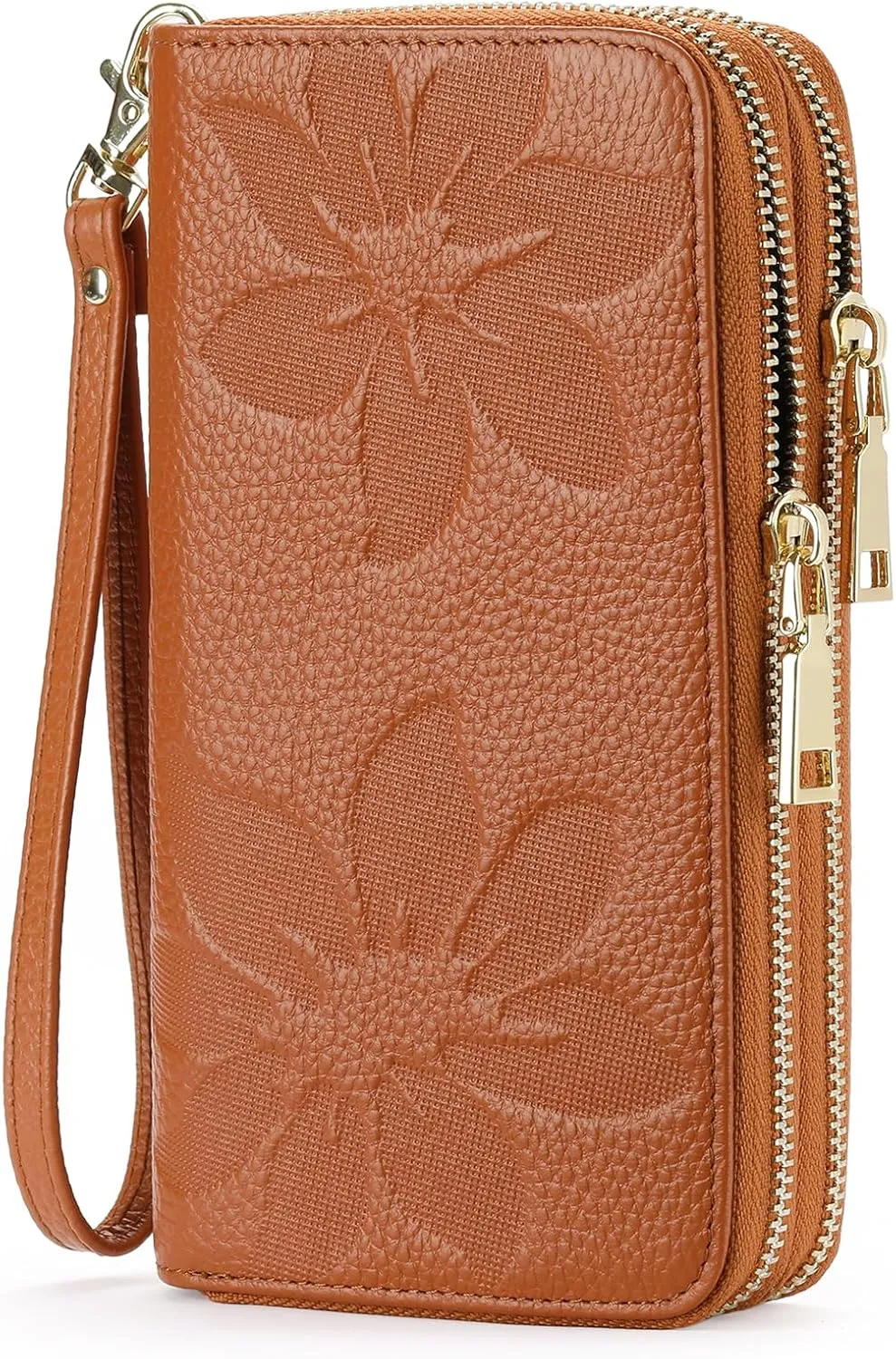 GOIACII Women's Wallet Large Capacity Double Zip Ladies Card Phone Holder RFID Blocking Wristlet Leather