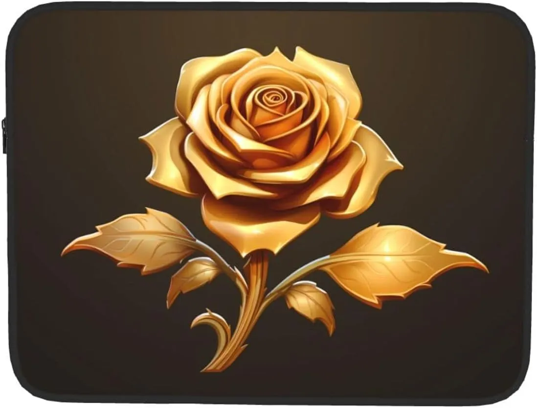 Gold Rose Pattern Shockproof Portable Laptop 13 inch Sleeve Bag for Men and Women - Ideal for Business Travel, School, and Daily Use