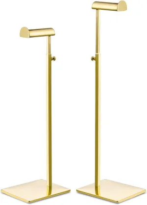 Gold Set of 2 Adjustable Height Purse Display Stand - Metal Handbag Display Stand Set - Single Hanging Hook for Boutique Store