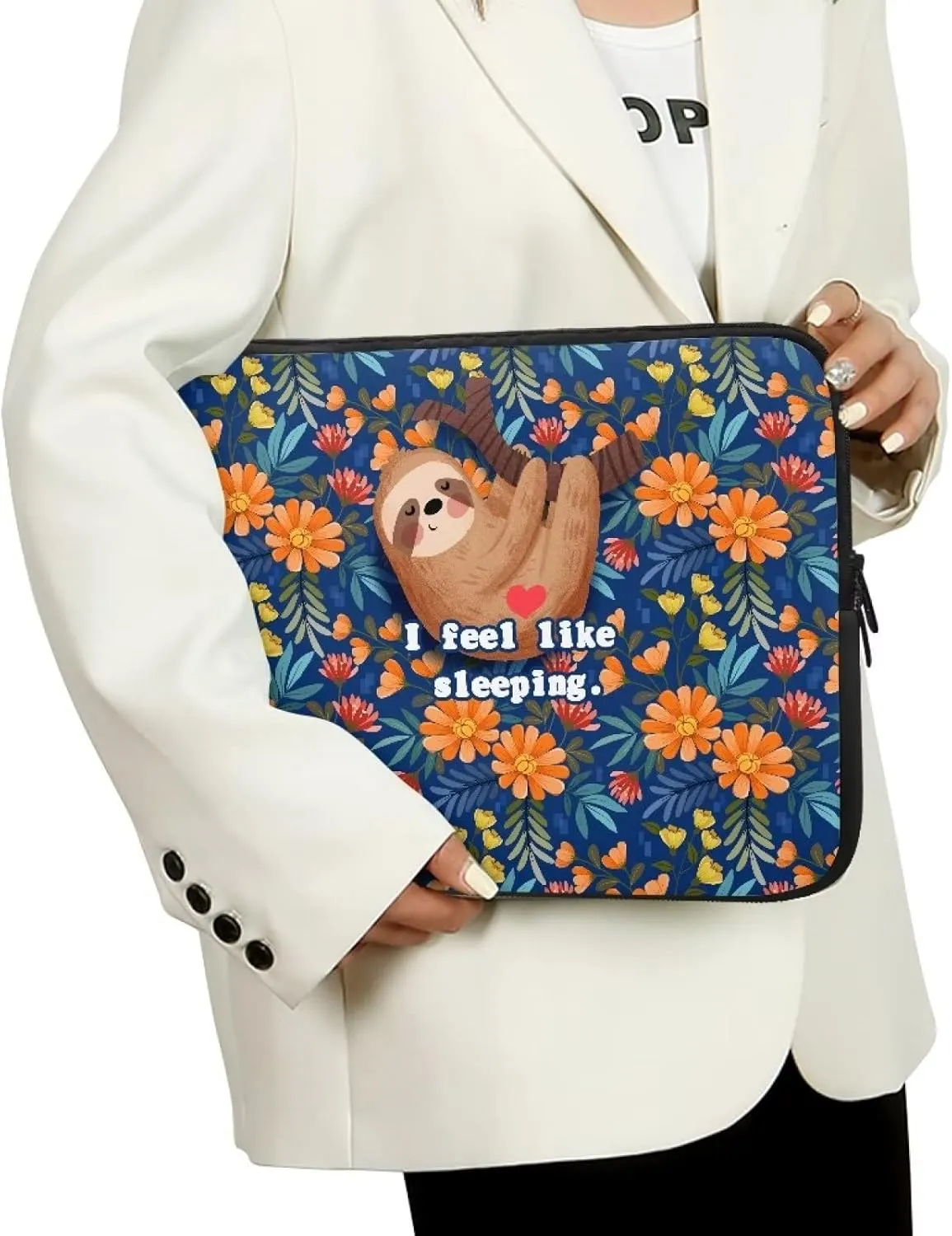 Gomyblomy Sloth & Flowers Portable Computer Bag, Waterproof and Shockproof Laptop Sleeve 10-17 Inch, Laptop Decoration for Women Girls