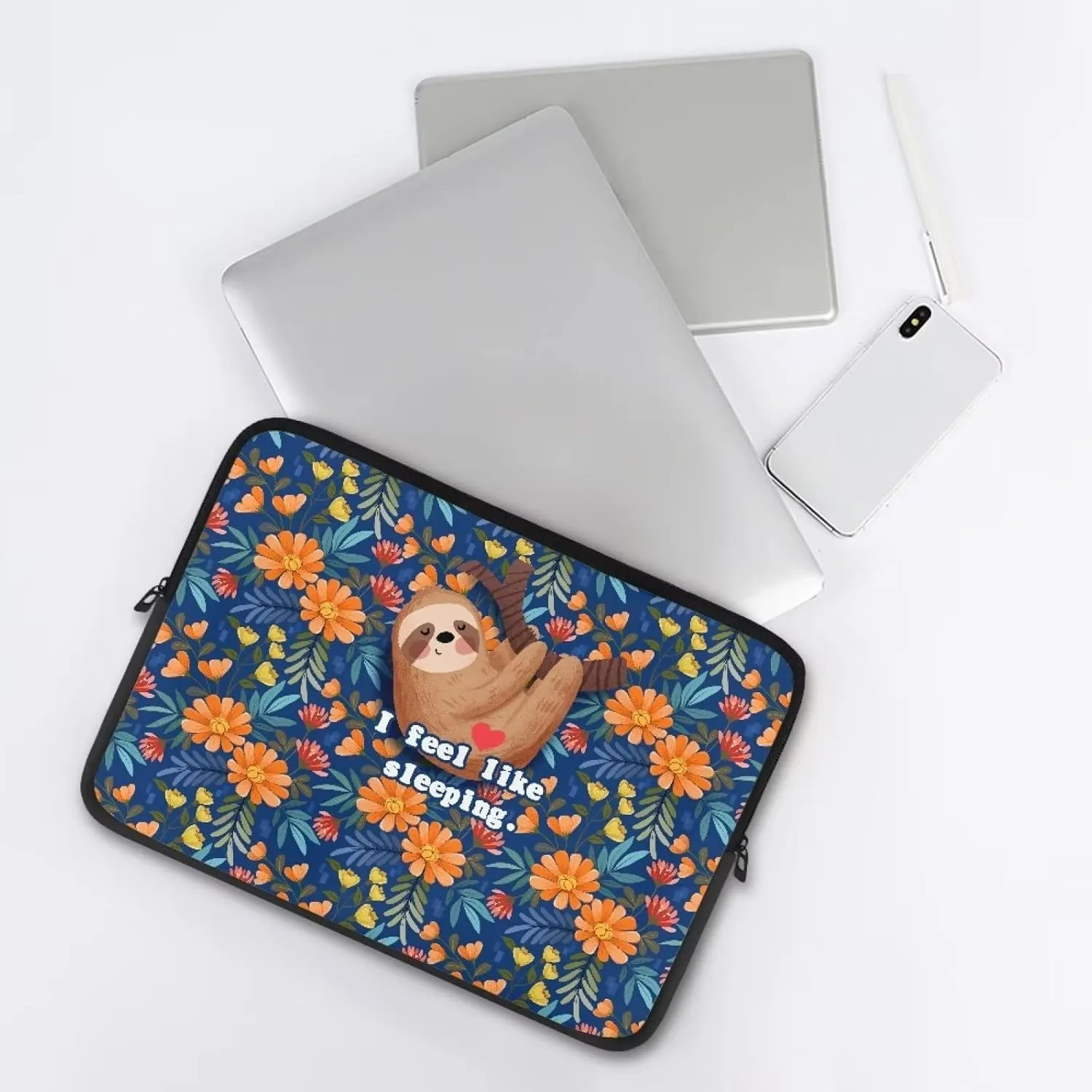 Gomyblomy Sloth & Flowers Portable Computer Bag, Waterproof and Shockproof Laptop Sleeve 10-17 Inch, Laptop Decoration for Women Girls