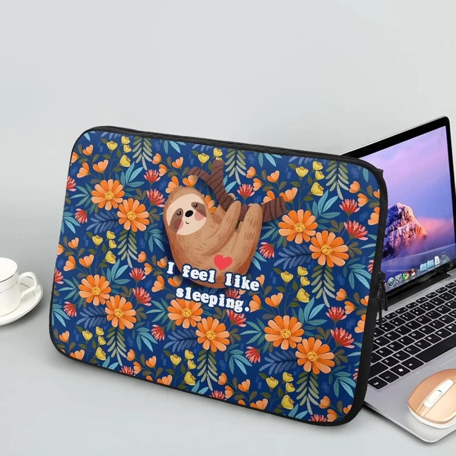 Gomyblomy Sloth & Flowers Portable Computer Bag, Waterproof and Shockproof Laptop Sleeve 10-17 Inch, Laptop Decoration for Women Girls