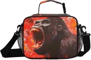 Gorilla Red Roar Lunch Box for Men Women Insulated Lunch Bag for Travel, Work, Picnic, Reusable Cooler Tote Bag with Adjustable Shoulder Strap