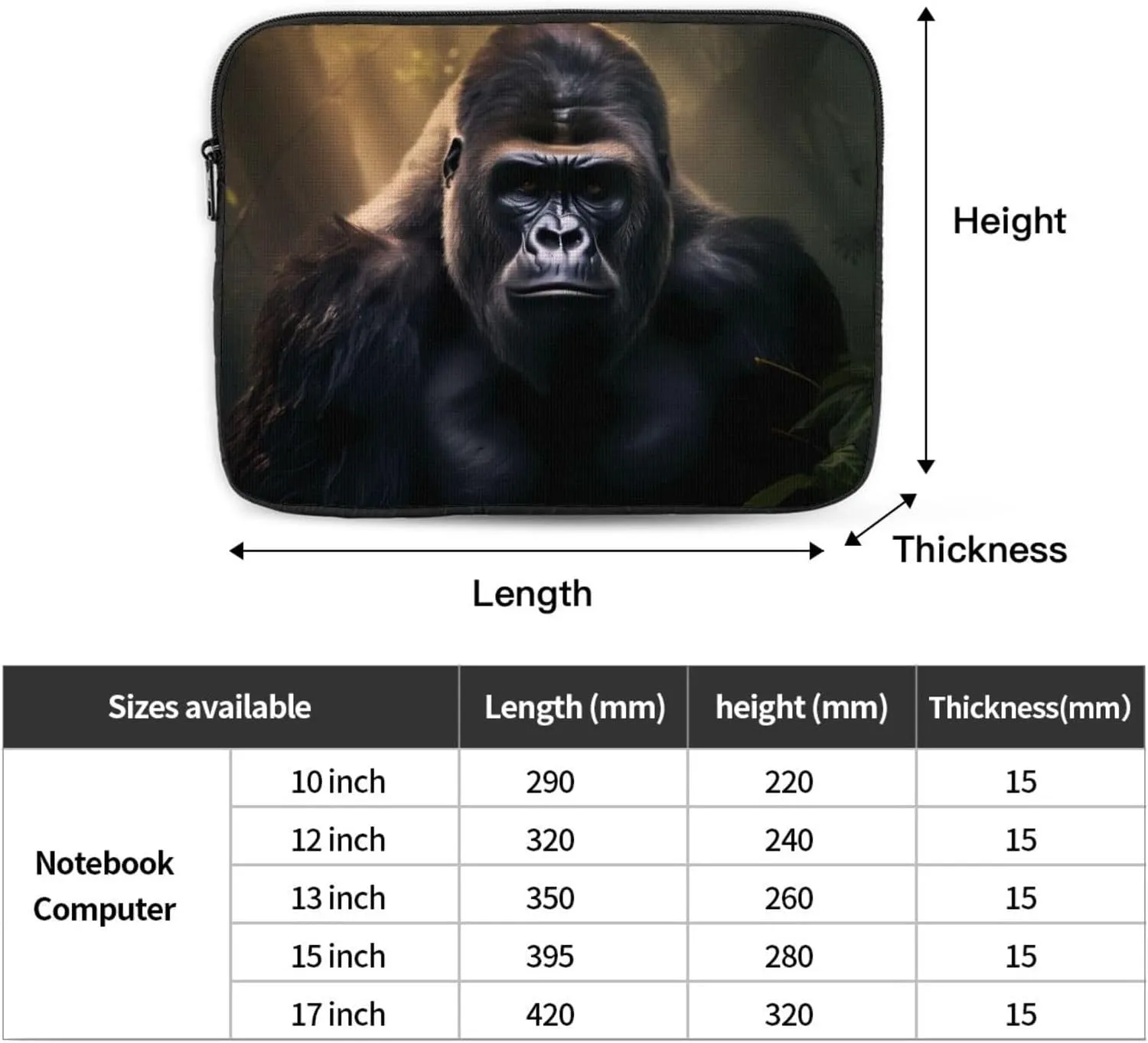 Gorillas Pattern Shockproof Portable Laptop 15 inch Sleeve Bag for Men and Women - Ideal for Business Travel, School, and Daily Use