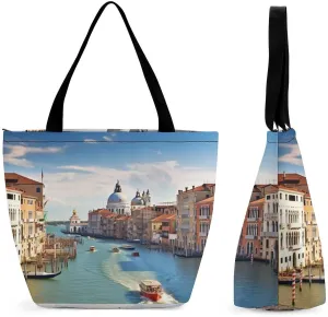 Grand Canal in Italy Tote Bag Shoulder Shopping Bag Reusable Grocery Bag for Travel Work Friendship Gift
