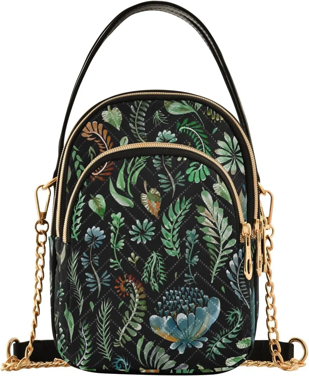 Green Leaves Herbs Small Crossbody Bag Quilted Handbags for Women Chain Shoulder Bag