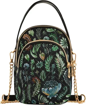 Green Leaves Herbs Small Crossbody Bag Quilted Handbags for Women Chain Shoulder Bag