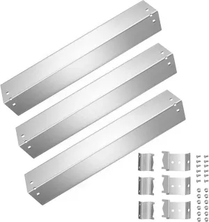 Grill Heat Plates Shields Replacement Parts, Compatible with Chargriller Char Griller 5050 5650 3001 3008 4000 5072 Grills, 3PCS Stainless Steel Burner Covers, Flavor Bars with Support Bracket