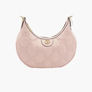 GUCCI Luxury Blush Leather Bag with GG Embossed Pattern