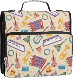 Guitar and Electro Piano Music Zipper Binder, 1.5 inch 3 Ring Binder Organizer Bag with Shoulder Strap and Handle, 500 Sheet Capacity