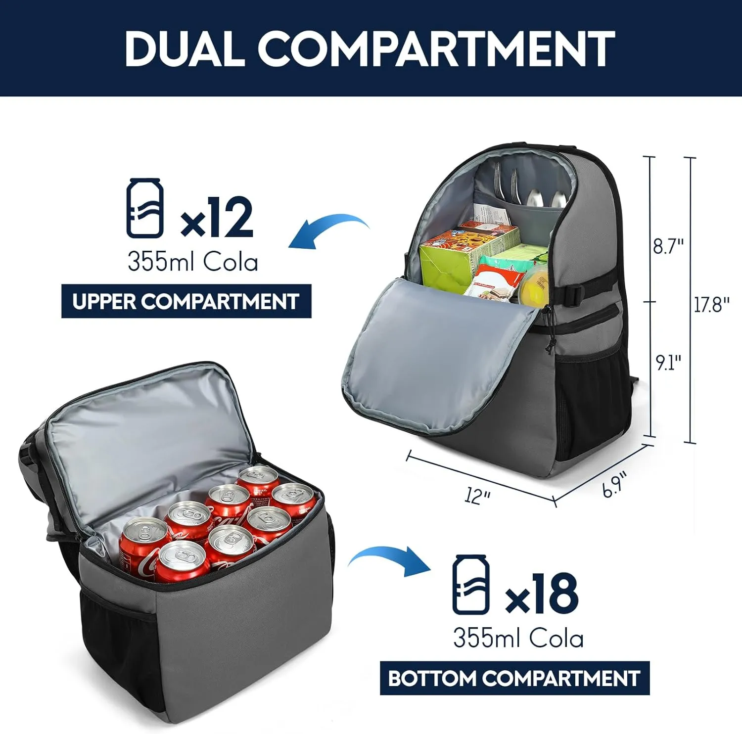 Haimont Cooler Backpack Insulated Double Deck for Men Women, 30 Cans Lunch Backpack Leakproof for Hiking Beach Travel Work