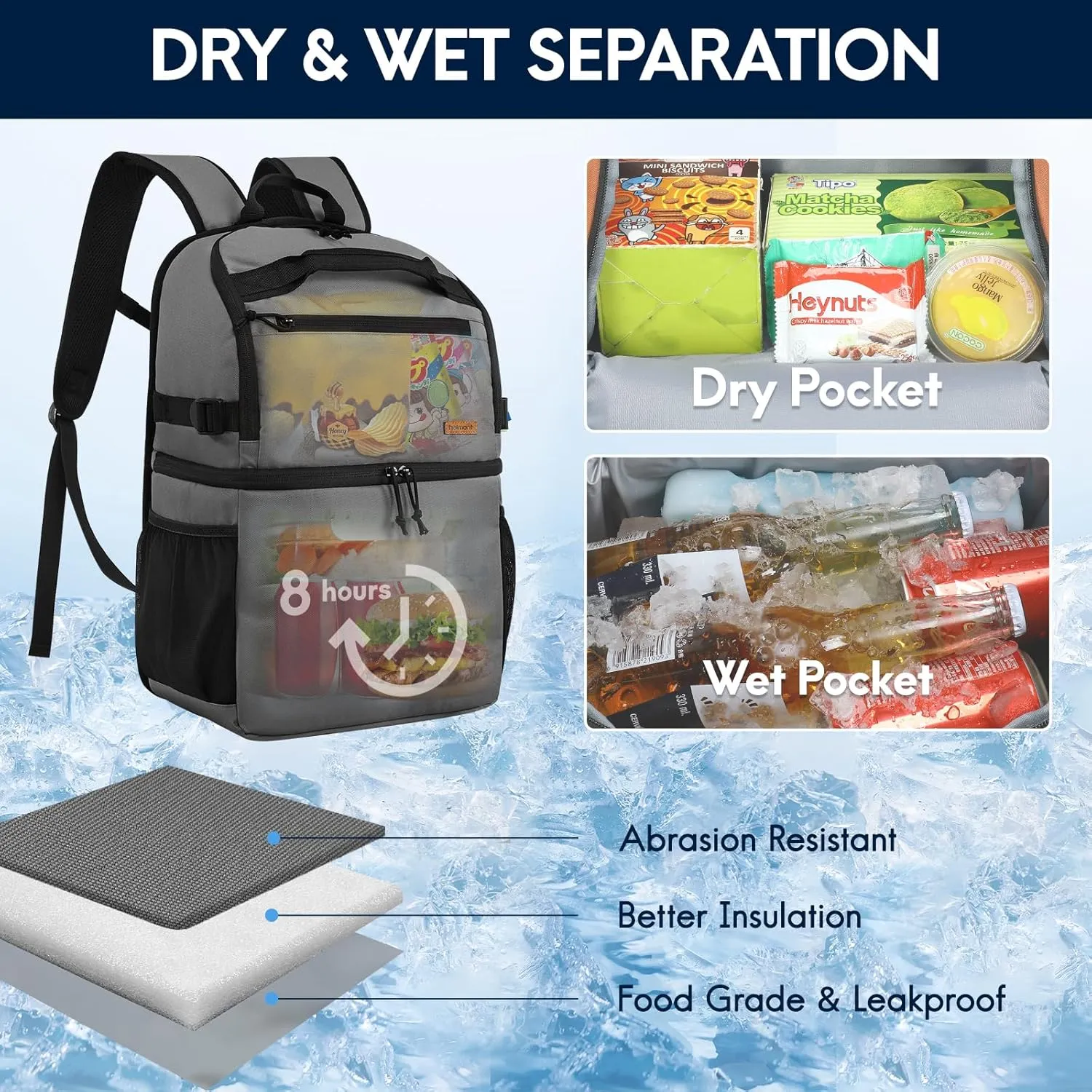 Haimont Cooler Backpack Insulated Double Deck for Men Women, 30 Cans Lunch Backpack Leakproof for Hiking Beach Travel Work