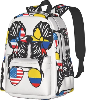 Half American Half Colombian Women Colombia Flag Large Travel Backpack Casual Backpacks Laptop Daypack Working Rucksack Lightweight Back Pack Sports Bag with Adjustable Shoulder Strap
