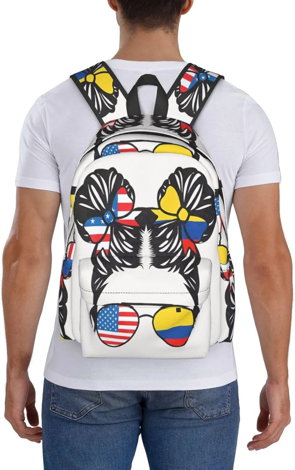 Half American Half Colombian Women Colombia Flag Large Travel Backpack Casual Backpacks Laptop Daypack Working Rucksack Lightweight Back Pack Sports Bag with Adjustable Shoulder Strap