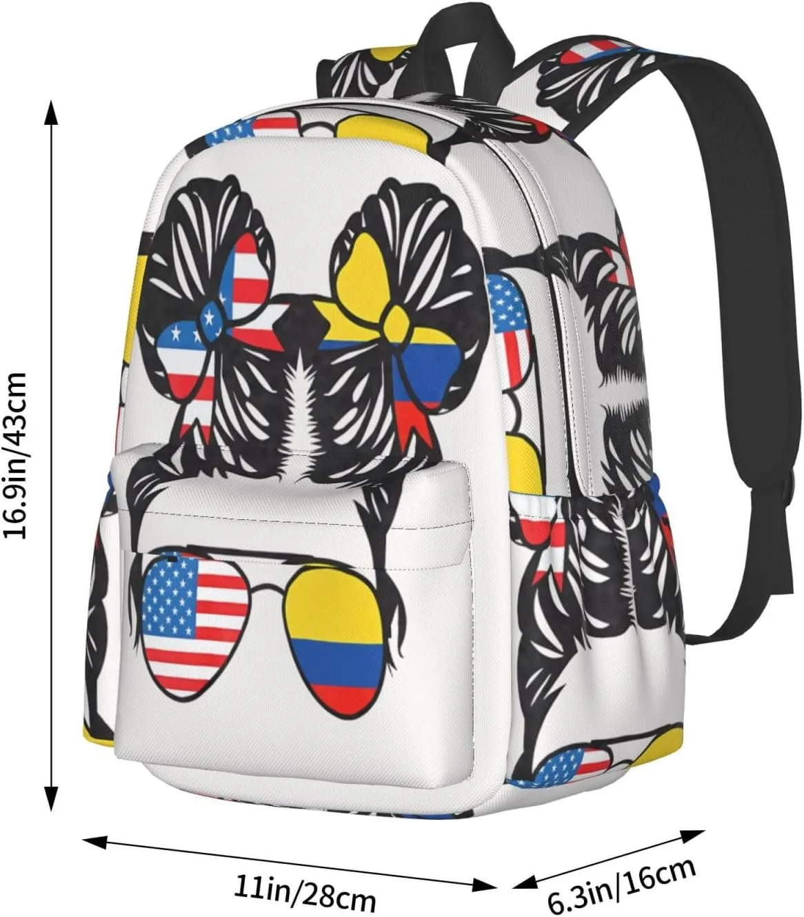 Half American Half Colombian Women Colombia Flag Large Travel Backpack Casual Backpacks Laptop Daypack Working Rucksack Lightweight Back Pack Sports Bag with Adjustable Shoulder Strap
