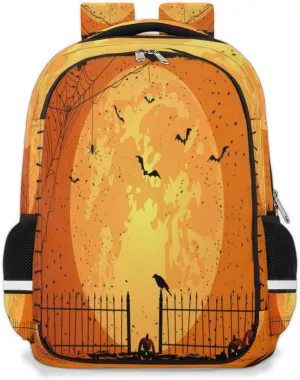 Halloween Pumpkin Bat Crow Travel Laptop Backpack for Men & Women Work Business Backpacks Water Resistant Casual Daypack Durable College Computer Bag Fits 15.6 Inch Laptop