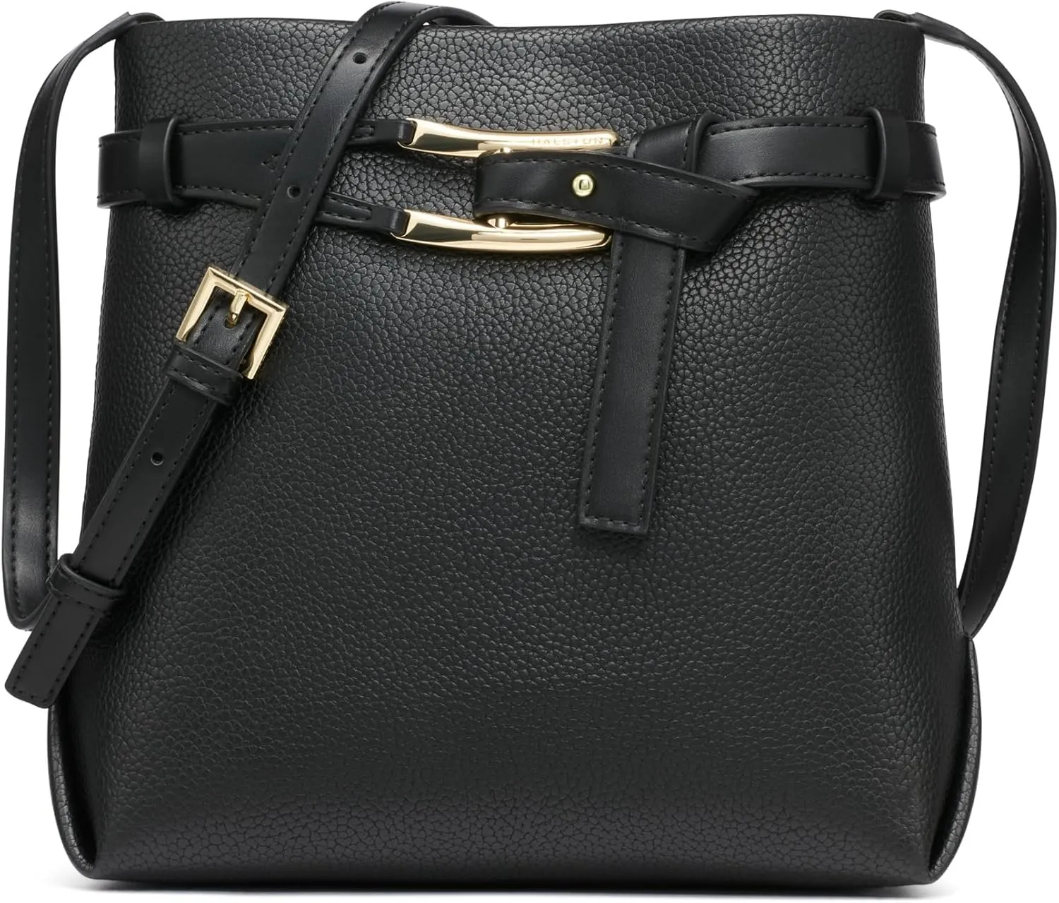 Halston Tasha Rocky Road Magnetic Snap Crossbody, Black/Gold