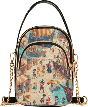Handbags Stylish Crossbody Handbag with Zipper Shoulder Phone Purse Cell Phone Purse for Women Orange Pirate Ship and Parade Mardi Gras
