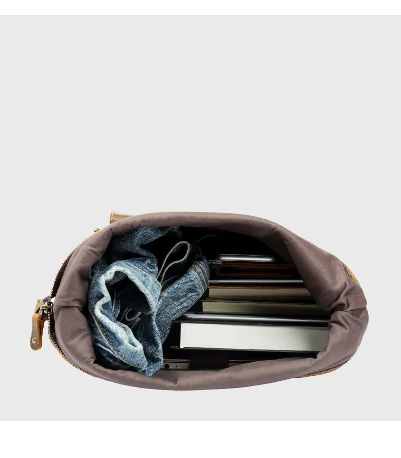 Handmade Vintage Roll-Top Genuine Leather Men's Laptop Backpack